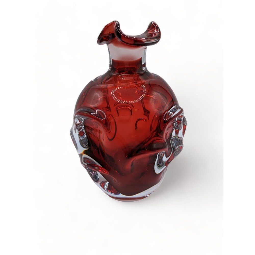 Vintage Aseda Swedish Art Glass Bergstrom Ruby Thumbprint Glass Decanter 7 in